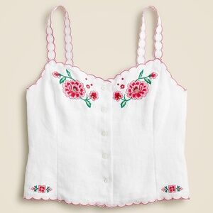 NWT J.CREW IZZY LINEN EMBROIDERED FLORAL STRAP TANK TOP.